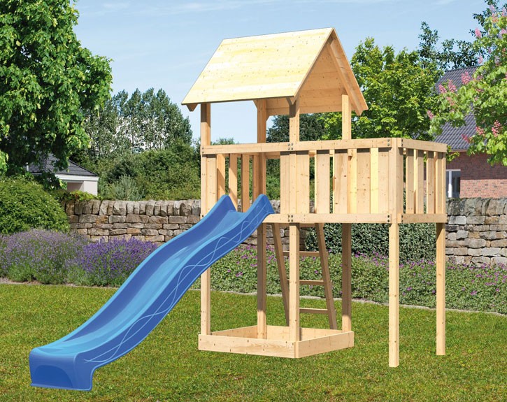 Akubi Spielturm Lotti + Rutsche blau + Anbauplattform