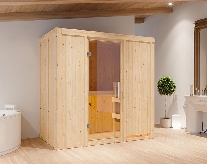 Karibu Innensauna Variado - 68mm Systemsauna - Ganzglastür klar
