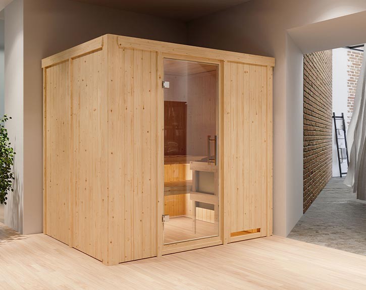 Karibu Innensauna Sodin - 68mm Elementsauna - Ganzglastür klar
