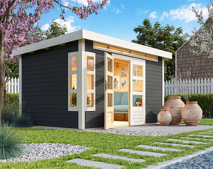 Karibu HolzGartenhaus Kastorf 7 28mm Elementhaus Pultdach terragrau