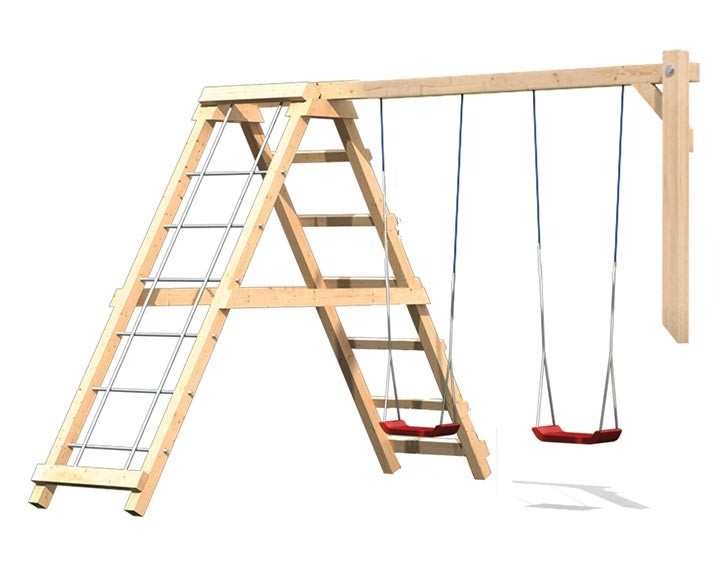 Akubi Doppelschaukelanbau inkl. Klettergerüst für Spielturm - Plattformhöhe 150cm - natur