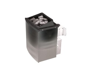 Karibu Innensauna Norin + Dachkranz + 9kW Saunaofen + integrierte Steuerung - 68mm Systemsauna - Energiespartür