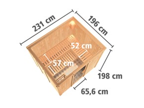 Karibu Innensauna Gobin + 9kW Bio-Kombiofen + externe Steuerung Easy bio - 68mm Elementsauna - Energiespartür