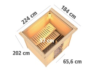 Karibu Innensauna Anja + Dachkranz - 38mm Blockbohlensauna - Energiespartür