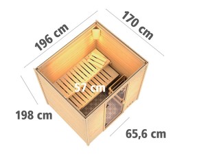 Karibu Innensauna Anja - 38mm Blockbohlensauna - Ganzglastür klar