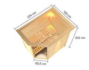 Karibu Innensauna Svea + Dachkranz - 38mm Blockbohlensauna - Ganzglastür graphit - Ecksauna