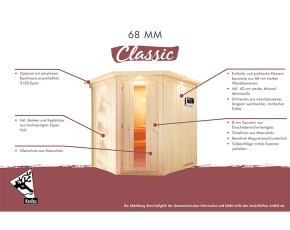 Karibu Innensauna Rodin + 9kW Saunaofen + integrierte Steuerung - 68mm Elementsauna - Ganzglastür klar
