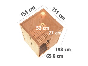 Karibu Innensauna Minja - 68mm Elementsauna - Ganzglastür klar - 230V Sauna