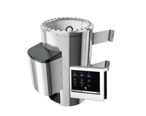 Karibu Innensauna Nanja + 3,6kW Plug&Play Saunaofen + externe Steuerung - 68mm Elementsauna - Ganzglastür graphit - Ecksauna - 230V Sauna