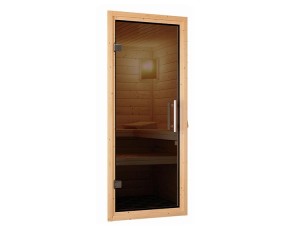 Karibu Innensauna Nanja + 3,6kW Plug&Play Bio-Kombiofen + externe Steuerung - 68mm Elementsauna - Ganzglastür graphit - Ecksauna - 230V Sauna
