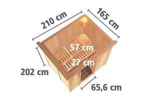 Karibu Innensauna Fanja + Dachkranz - 68mm Elementsauna - Energiespartür - Energiesparsauna