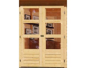 Karibu Holz-Gartenhaus Askola 4 + 1,5m Anbaudach - 19mm Elementhaus - Flachdach - natur