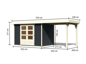 Karibu Holz-Gartenhaus Askola 4 + 2,4m Anbaudach - 19mm Elementhaus - Flachdach - anthrazit