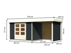 Karibu Holz-Gartenhaus Askola 4 + 2,4m Anbaudach + Seiten + Rückwand - 19mm Elementhaus - Flachdach - anthrazit