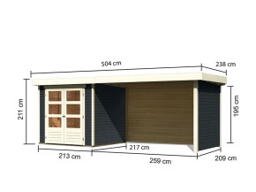 Karibu Holz-Gartenhaus Askola 2 + 2,8m Anbaudach - 19mm Elementhaus - Flachdach - anthrazit