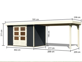 Karibu Holz-Gartenhaus Askola 4 + 2,8m Anbaudach - 19mm Elementhaus - Flachdach - anthrazit