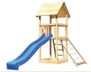 Akubi Spielturm Lotti + Rutsche blau + Netzrampe