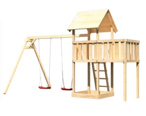 Akubi Spielturm Lotti + Doppelschaukel + Anbauplattform