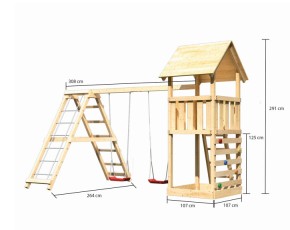 Akubi Spielturm Lotti + Doppelschaukel mit Klettergerüst + Kletterwand