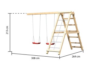 Akubi Spielturm Lotti + Rutsche blau + Doppelschaukel mit Klettergerüst + Anbauplattform