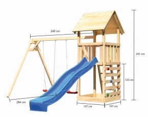 Akubi Spielturm Lotti + Rutsche blau + Doppelschaukel + Kletterwand