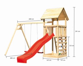 Akubi Spielturm Lotti + Rutsche rot + Doppelschaukel + Kletterwand