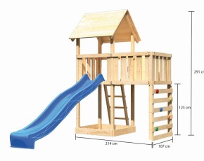 Akubi Spielturm Lotti + Rutsche blau + Anbauplattform + Kletterwand