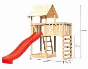 Akubi Spielturm Lotti + Rutsche rot + Anbauplattform + Kletterwand