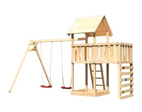 Akubi Spielturm Lotti + Doppelschaukel + Anbauplattforml + Kletterwand