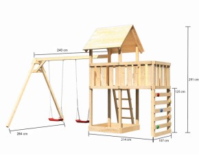 Akubi Spielturm Lotti + Doppelschaukel + Anbauplattforml + Kletterwand