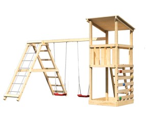 Akubi Spielturm Anna + Doppelschaukel mit Klettergerüst + Kletterwand