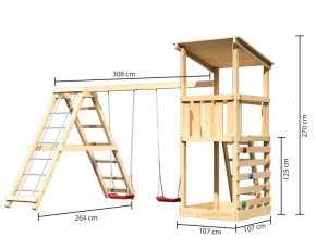 Akubi Spielturm Anna + Doppelschaukel mit Klettergerüst + Kletterwand