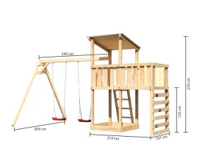Akubi Spielturm Anna + Doppelschaukel + Anbauplattform + Kletterwand