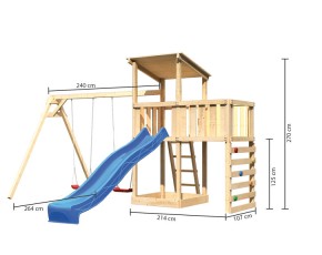 Akubi Spielturm Anna + Rutsche blau + Doppelschaukel + Anbauplattform + Kletterwand
