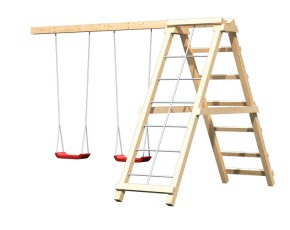 Akubi Doppelschaukelanbau inkl. Klettergerüst für Spielturm - Plattformhöhe 120-125 - natur