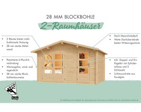 Karibu Holz-Gartenhaus Radur 0 - 28mm Blockbohlenhaus - 2-Raum-Gartenhaus - Satteldach - natur
