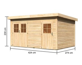 Karibu Holz-Gartenhaus Mattrup - 28mm Elementhaus - 2-Raum-Gartenhaus - Pultdach - natur