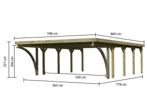 Karibu Doppelcarport Classic 3C + 2 Einfahrtsbögen - Holz-Carport - 11,5cm Pfosten - PVC Dach