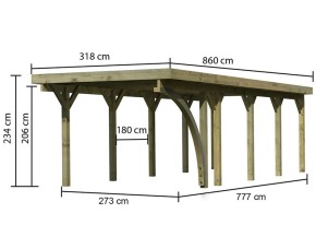 Karibu Einzelcarport Classic 3B + Einfahrtsbogen - Holz-Carport - 11,5cm Pfosten - Stahl-Dach