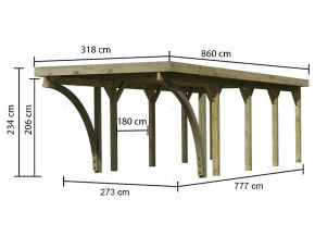 Karibu Einzelcarport Classic 3C + 2 Einfahrtsbögen - Holz-Carport - 11,5cm Pfosten - Stahl-Dach