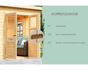 Karibu Holz-Gartenhaus Merseburg 3 + 1,66m Anbaudach - 14mm Elementhaus - Geräteschuppen - Pultdach - natur