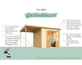 Karibu Holz-Gartenhaus Merseburg 4 + 1,66m Anbaudach - 14mm Elementhaus - Geräteschuppen - Pultdach - natur