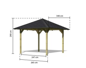 Karibu Gartenpavillon Sevilla - Holz - 4-Eck-Pavillon + Dachschindeln Rechteck Schwarz