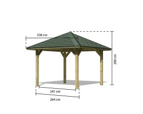 Karibu Gartenpavillon Bergen 1 + Dachschindeln Rechteck Dunkelgrün - Holz - 4-Eck-Pavillon