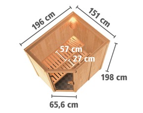 Karibu Innensauna Saja - 68mm Elementsauna - Energiespartür - Energiesparsauna - Ecksauna