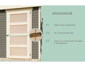 Karibu Holz-Gartenhaus Schwandorf 5 + 2,4m Anbaudach - 19mm Elementhaus - 5-Eck-Gartenhaus - Flachdach - terragrau