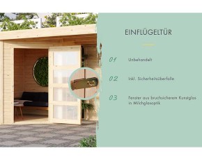 Karibu Holz-Gartenhaus Schwandorf 5 + 2,8m Anbaudach + Seiten + Rückwand - 19mm Elementhaus - 5-Eck-Gartenhaus - Flachdach - natur