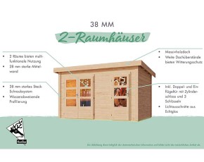 Karibu Holz-Gartenhaus Schönbuch 1 - 38mm Elementhaus - 2-Raum-Gartenhaus - Flachdach - natur