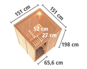 Karibu Innensauna Norin + 9kW Saunaofen + externe Steuerung - 68mm Systemsauna - Ganzglastür klar