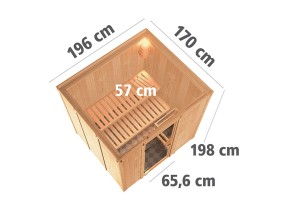 Karibu Innensauna Daria - 68mm Systemsauna - Ganzglastür klar - 230V Sauna